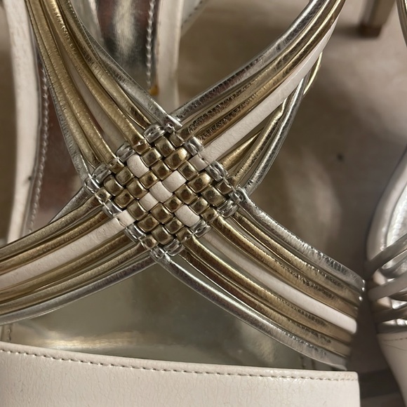 White Strappy Heels with Silver & Gold - Picture 3 of 5